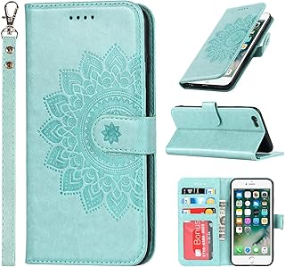 for iPhone 6S Case Wallet with Cards Holder,Coque for iPhone 6 Flower Strap Case,Leather Case for Women Flip Cover Bag portefeuille Pour Femmes for iPhone6S iPhone 6 Green